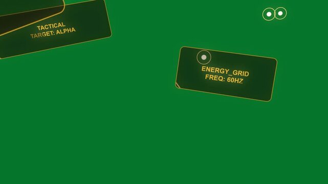 2 HUD panels floating transparent marker initiating scan ENERGYGRID, nodes signaling status