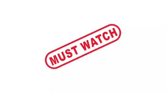 Must Watch Stamp Label Animation on Black Background for Important Broadcast Media Alert and Announcement 4K Motion Graphics Animation