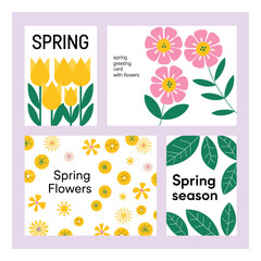 Spring greeting cards with floral flowers tulips pink flowers