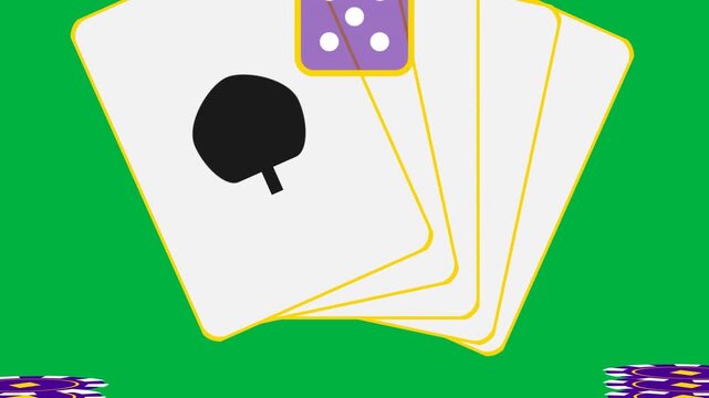 Die appearing dropping into pair cards shifting and chips aligning on transparent stage showing UI