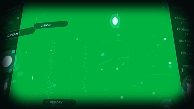 Transparent HUD reacting to right node pulsing, sliding DREAM tab, sending dots to map memory links