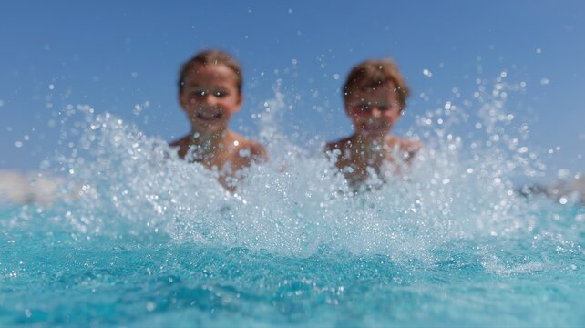 Kinder planschen im Pool w&auml;hrend eines sommerlichen Abenteuers