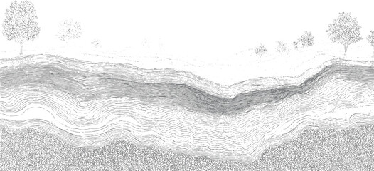 Cross section of layered earth showing geological strata and trees on the surface © Towhidul