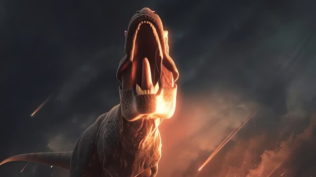 Tyrannosaurus Rex during meteor shower dinosaur extinction event