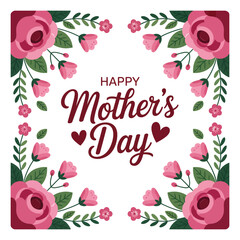 Happy Mothers Day floral greeting card with pink roses