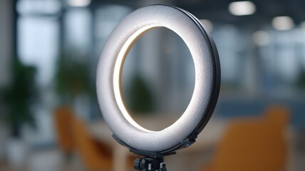 Mobiles Headshot-Setup mit Ringlicht im Coworking-Space f&uuml;r professionelle Fotos und Buchungen