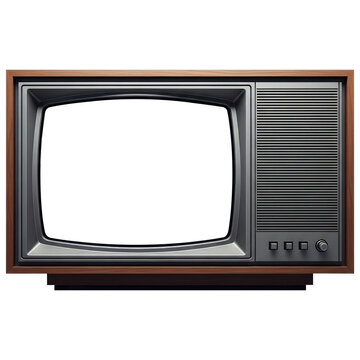 Vintage Wooden Television with Blank Screen Isolated on White Background Isolated on Transparent PNG Background.