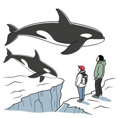 Of two people watching orcas surfacing whale cliff © MST RAMIJA