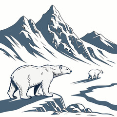 Polar bears on ice with snow covered mountains glacier © MST RAMIJA