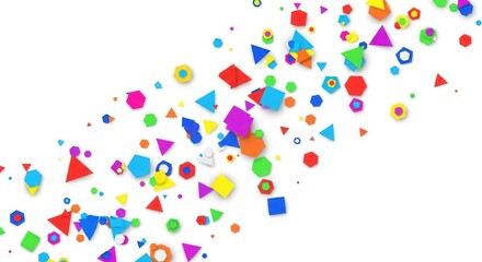 Colorful Shapes and Confetti on White Background.