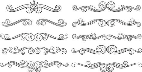 Obraz premium Collection of black decorative flourishes and swirls on white background ornate vintage