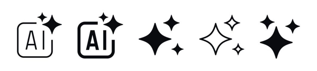 Artificial intelligence AI generate icon set with sparkle magic symbols for smart technology automation innovation, and creative enhancement outline UI pack © icons gate