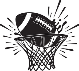 American Football Dunking Through Basketball Hoop with Splash and RaysVector Graphic © Natural vibes