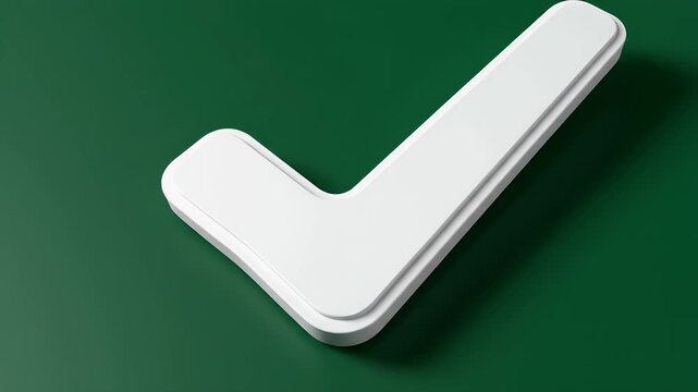 A thick, white checkmark with a bevel effect rests on a dark green surface