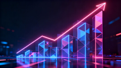 Glowing Abstract Cloud-Shaped Particles Illustrate Growth and Success with Neon Accents on a Dark Background