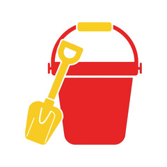 Obraz premium Beach bucket and shovel vector clipart in red and yellow for summer kids activities