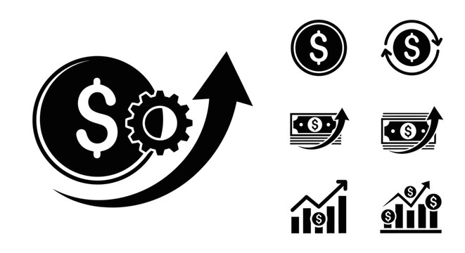 Financial Growth and Management Icon Set, Business Success and Investment Concepts, isolated white background.