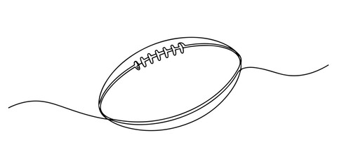 Continuous one line of a rugby ball, representing teamwork, sport, and power, drawn illustration.
