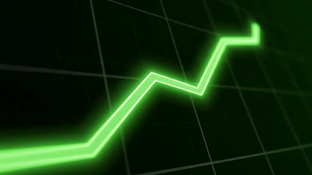 Glowing green line graph shows upward trend on dark grid