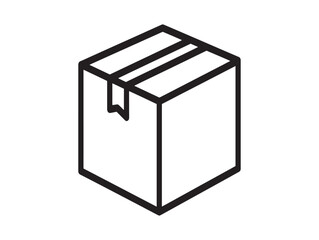 A simple line drawing of a closed cardboard box with a flap