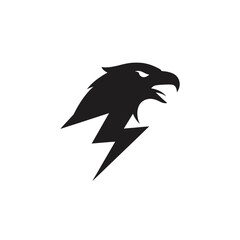 Obraz premium Bold eagle head and lightning bolt silhouette logo design on white background