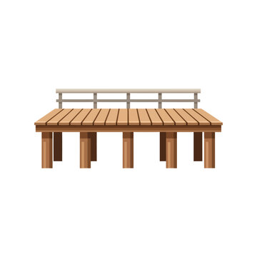 Wooden pier vector clipart isolated on white, dock illustration for summer design