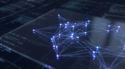 Obraz premium Glowing Digital Neural Network on a Futuristic Technology Background.