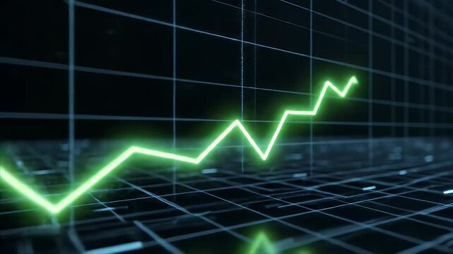 A bright green line graph trends upward across a grid