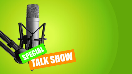 Podcast features microphone for talk show discussion on various topics