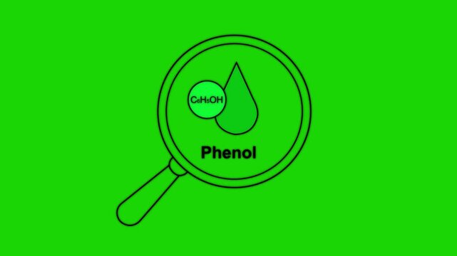 A stylized image of a computer monitor displaying a chemical formula and the word Phenol