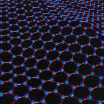 3D Graphene Lattice Structure with Hexagonal Carbon Atom Network on Black Background
