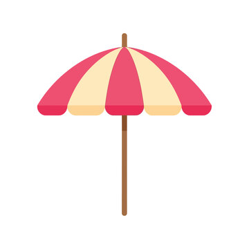 Beach umbrella vector clipart in flat style, red and yellow striped parasol illustration