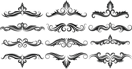 Fototapeta premium Collection of twelve black ornamental swirl and flourish decorative