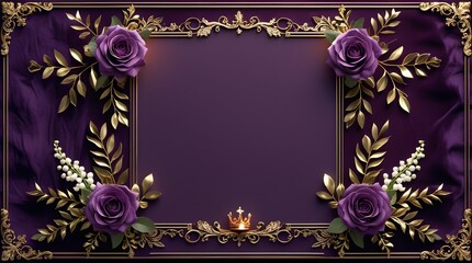 Elegant Purple and Gold Floral Frame Stationery for Regal Marriage Celebration