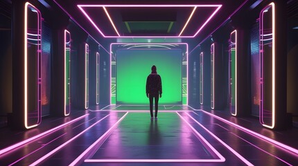 Abstract Geometric Light Ribbon Frame with Central Copy Space