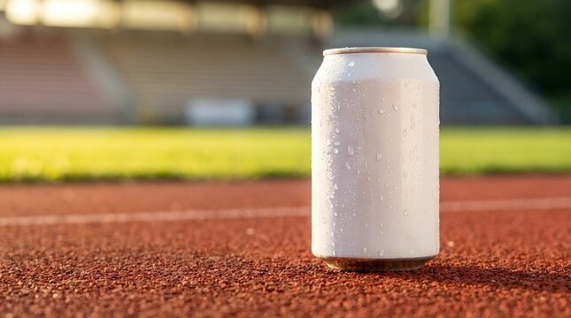 Blank Matte White 330ml Soda Can Mockup on Running Track