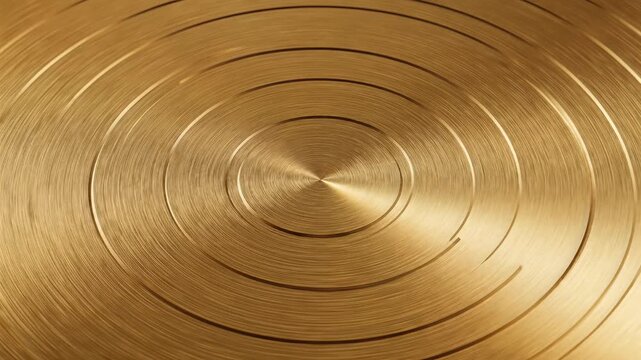 Golden metallic surface with concentric circular patterns and brushed finish.
