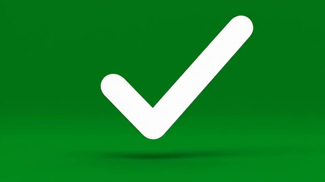 A white checkmark icon is prominently displayed against a solid green background