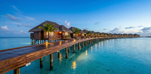 Fototapeta premium Overwater Bungalows Tropical Ocean Paradise 