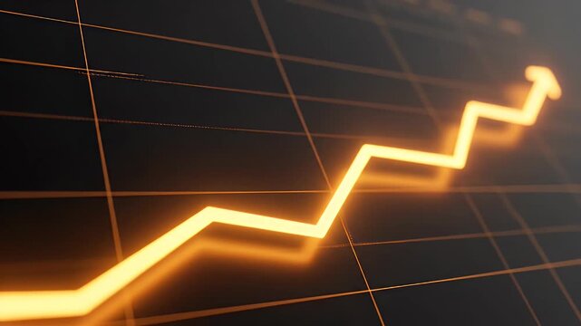 Glowing orange line graph shows upward trend against dark grid