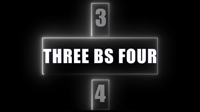 White Neon Countdown Step Interface with THREE BS FOUR Text, Futuristic Glowing UI Panel