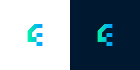 Fototapeta premium Abstract Digital Letter G Logo Design - Clean Geometric Shape with Pixelated Elements on White and Dark Backgrounds