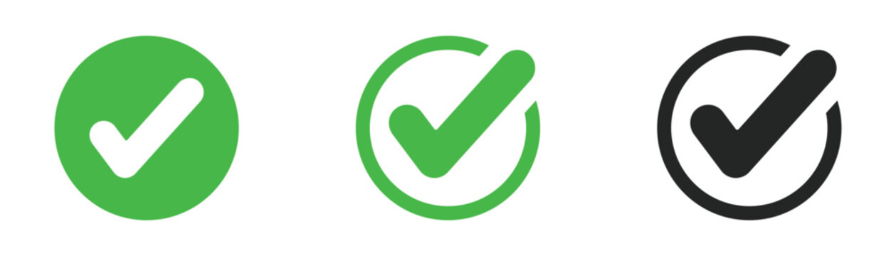 Three green and black checkmark logos on white background
