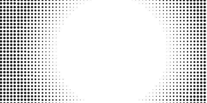 Abstract Halftone Dotted Background with Radial Fade Circle, Black and White Retro Comic Dot Pattern Backdrop for Banner, Poster, Web Design and Print