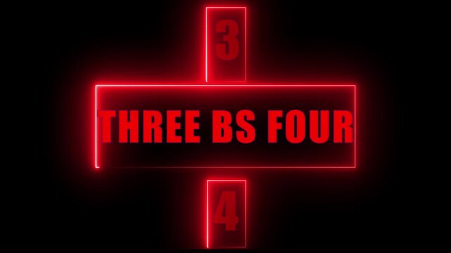 Red Neon Countdown Step Interface with THREE BS FOUR Text, Futuristic Glowing UI Panel