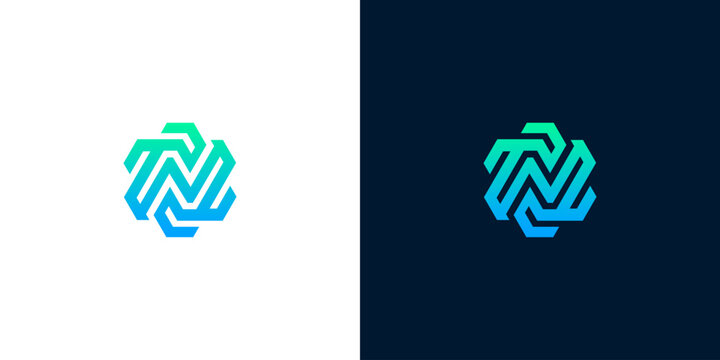 Abstract geometric hexagonal logo design on white and dark backgrounds