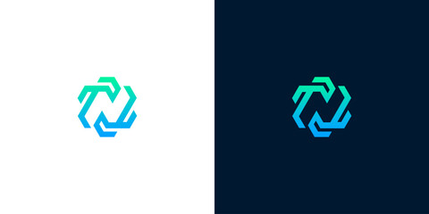 Fototapeta premium Abstract N Letter Logo Design with Interconnected Geometric Shapes and Gradient Colors, Symbolizing Modern Technology, Networking, and Dynamic Innovation for Business Branding and Digital Solutions