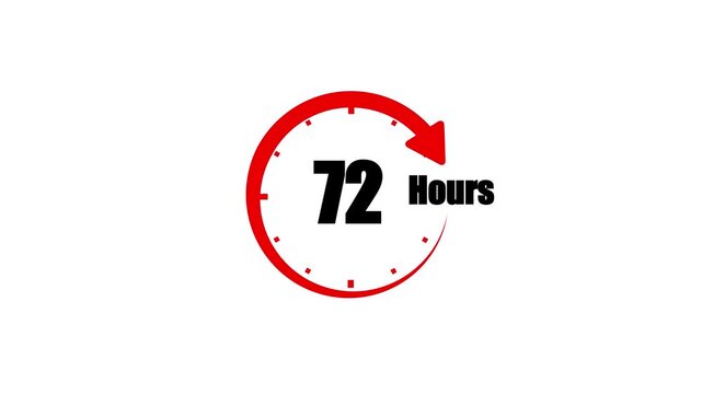 72 Hour Countdown Timer Animation with Red Rotating Arrow on White Background