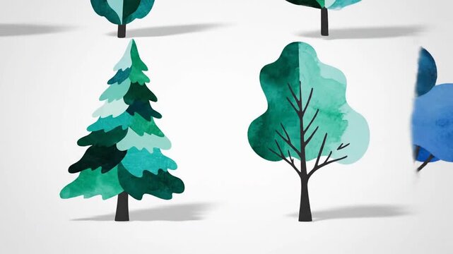 Abstract watercolor style trees set in blue and green
