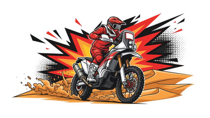 Motorcycle rider in action illustration against explosive background © Muh